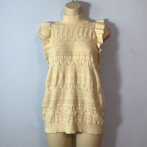 Who What Wear Cream Sleevesless tank flutter sleeve eyelet mock neck large